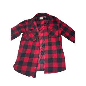 Wrangler Authentics Mens M Red Black Buffalo Plaid Fleece Long Sleeve Shirt⁠